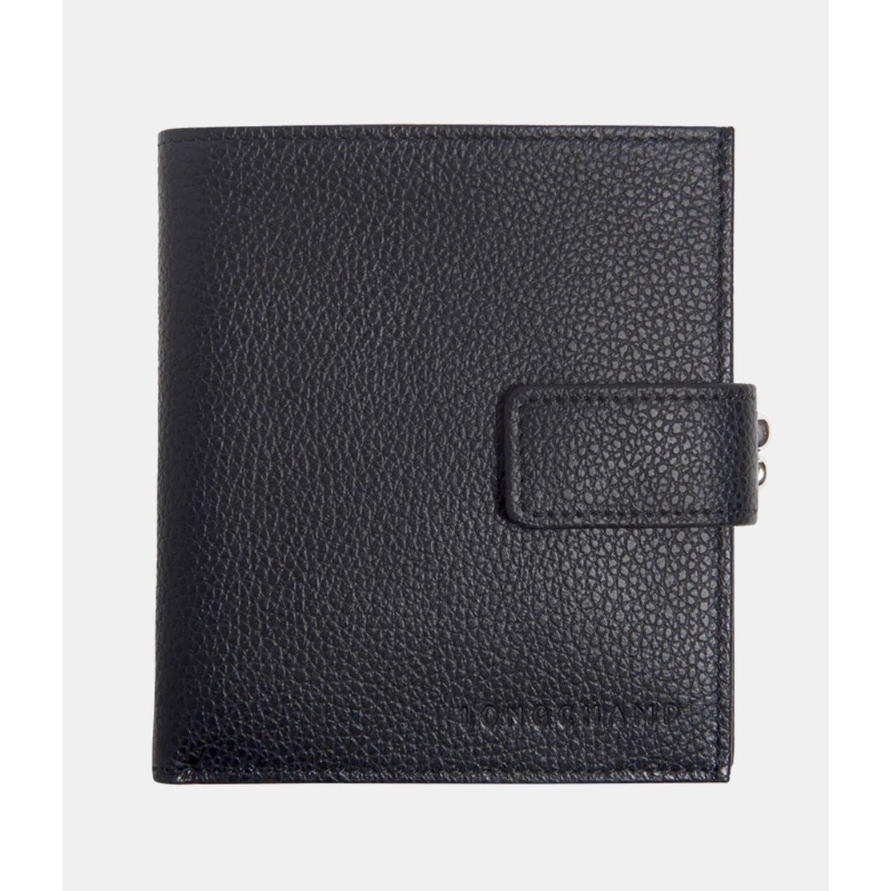 Longchamp Le Foulonne Black Pebbled Leather Bifold Kiss Lock Wallet